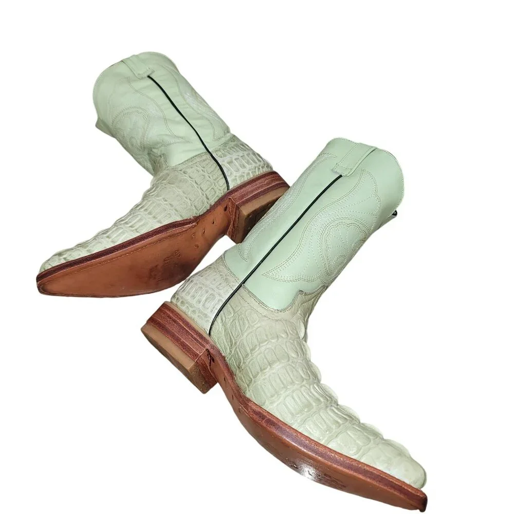 Holster Kids Cowhide Caiman Print Embroidered  Boots Leather Western Cowboy Boot